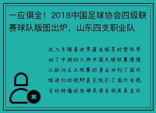 一应俱全！2018中国足球协会四级联赛球队版图出炉，山东四支职业队